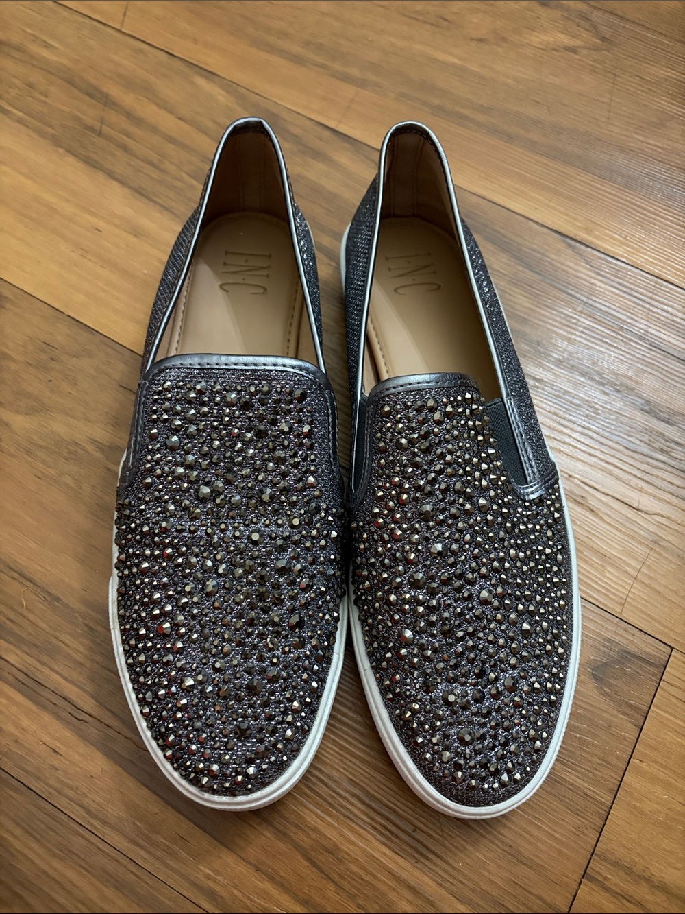 INC International Concepts Women's Dark Brown Rhinestone Slip-On Flats